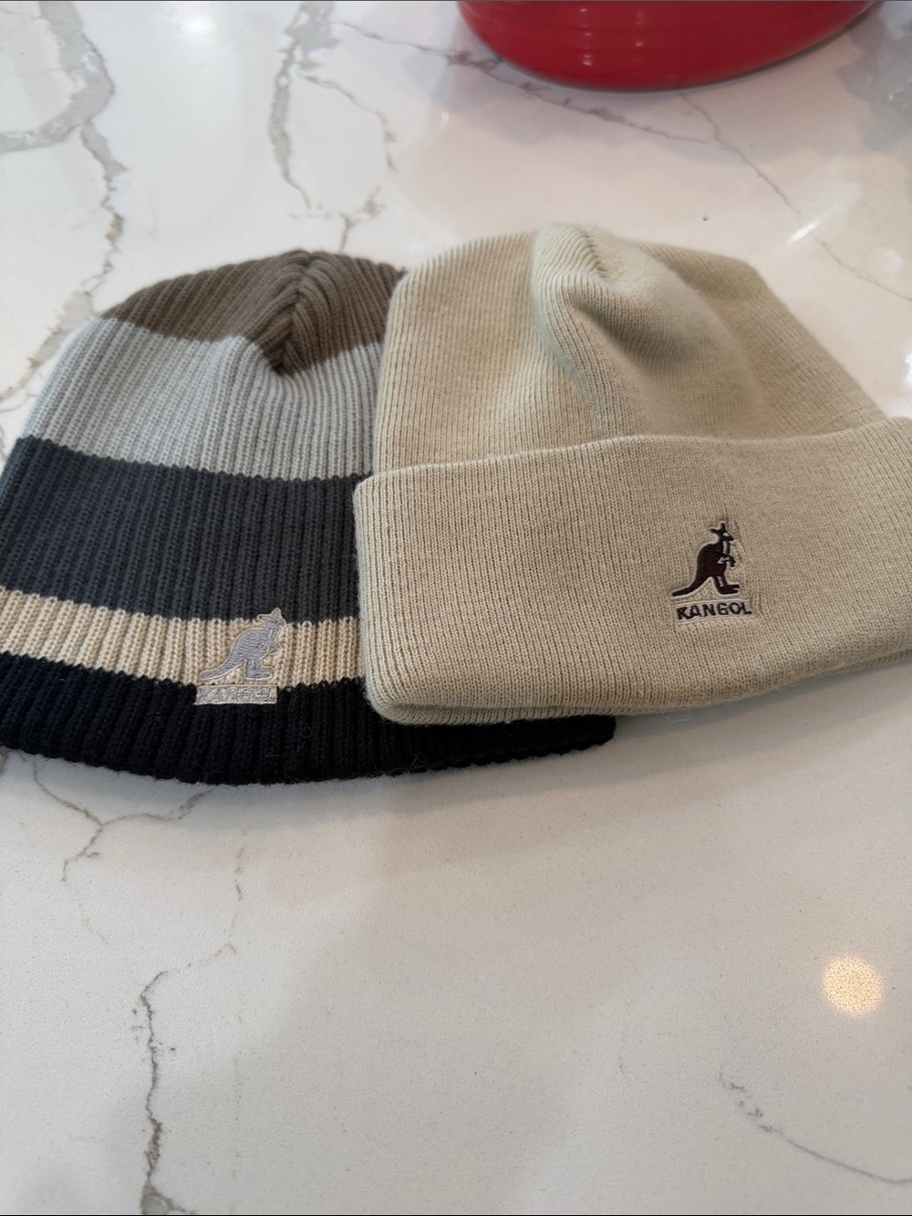 Kangol Neutral Stripe & Beige Beanie Set